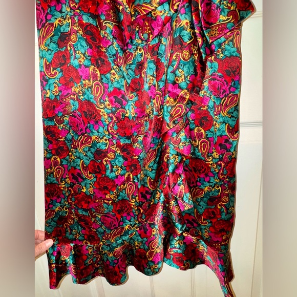 Vintage Nipon Boutique Silk Wrap-Style, Jewel-Tone Floral/Paisley Dress, size 6 - Picture 7 of 13